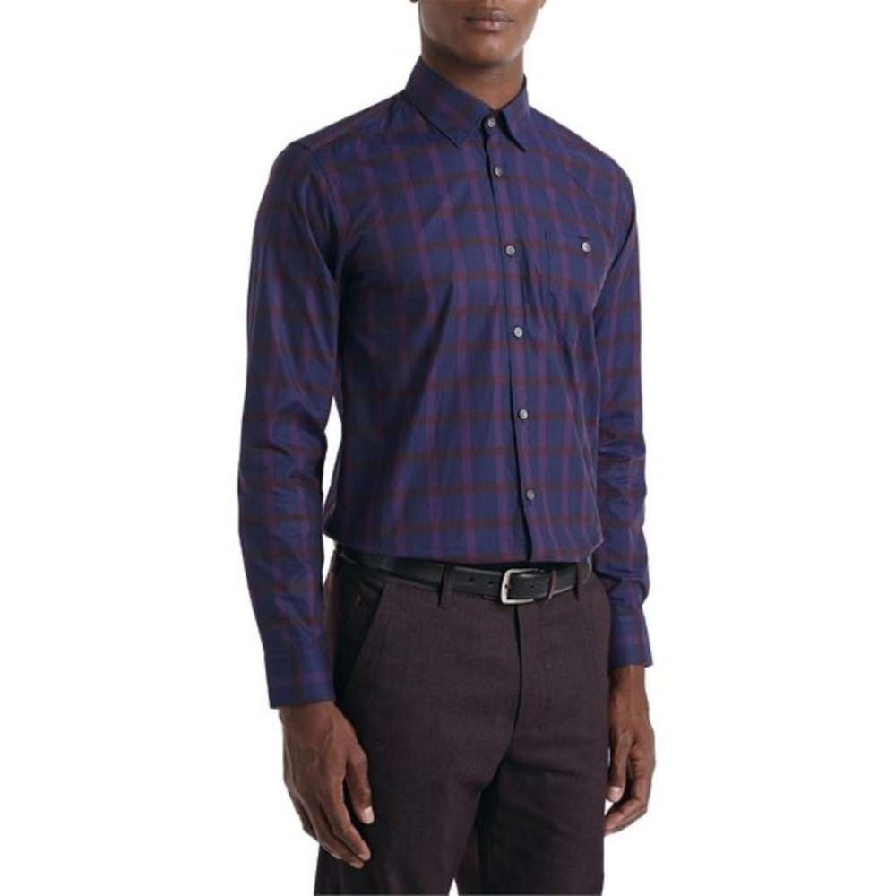 Ted Baker | Thepane Check Button Down Shirt in Purple Size 6 / US 94 /‎ 44